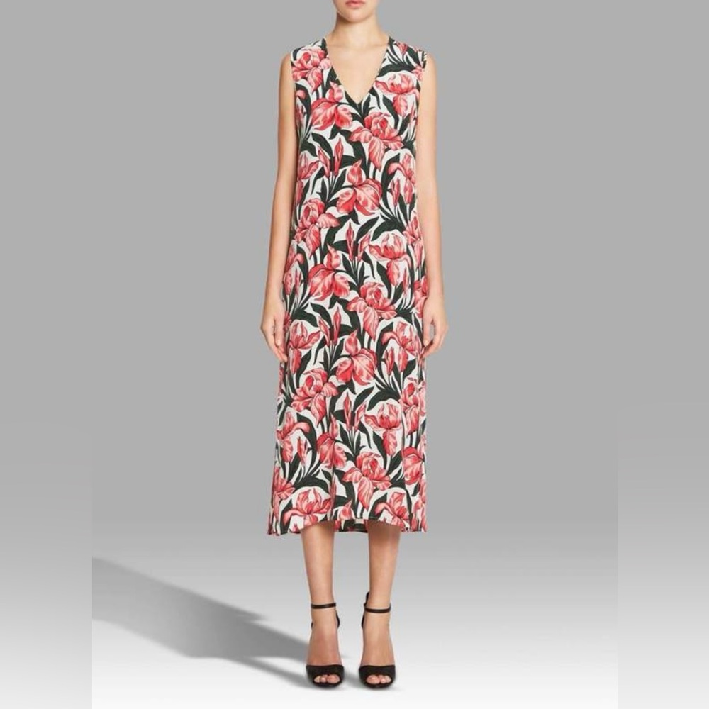 Equipment 100% Silk Pink Floral Shift Midi Dress Size XS